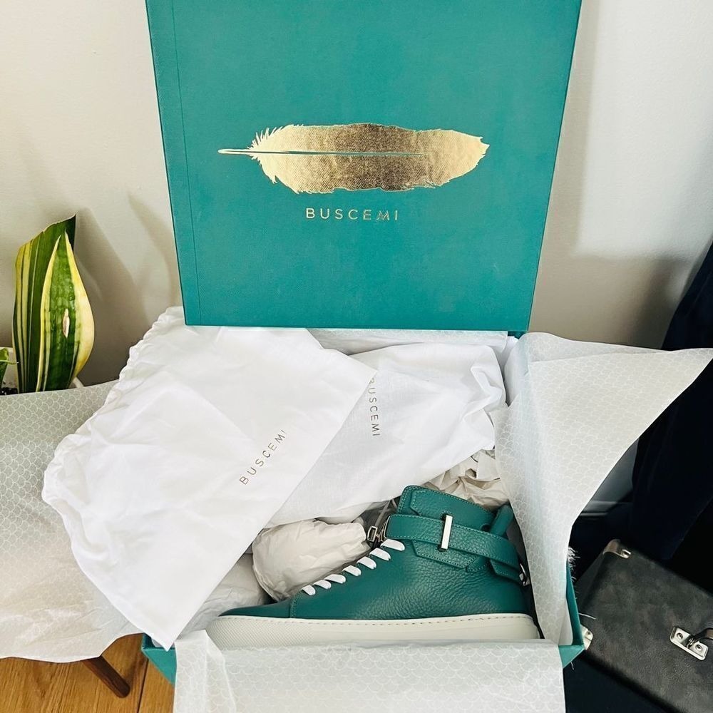 BUSCEMI Mid Sneaker, Women's Italian Leather Hightop , Size 38 (Euro) Petrol NWT - Picture 4 of 16